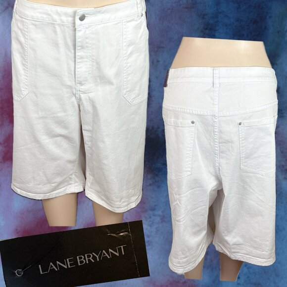Venezia Lane Bryant +28 White Denim Button Zip 5 Pockets Bermuda Jean Shorts - Picture 1 of 6